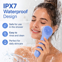 Electric Silicone Facial Cleansing Brush Sonic Face Scrubber Heated IPX7 Blue
