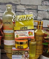 5pcs LUMINE Gold Body Wash + Lotion 400ml + Serum + Face Cream & Soap