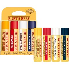 Burt’s Bees Lip Balm, Beeswax, Strawberry, Coconut and Pear, and Vanilla Bean Pa