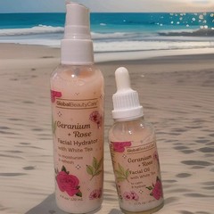 Global Beauty Care Facial Hydrator & Oil Set Geranium Rose White Tea 4oz 1.7oz