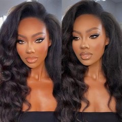 Half Wig Kinky Straight 26 Inch Glueless Human Hair Clip In ISEE Wigs Needed