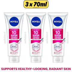 3x 70ml NIVEA Extra Bright 10 Super Vitamin & Skin Food Serum SPF15 Body Lotion