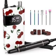 Electric Nail Drill 35000RPM Cordless Rechargeable Portable Cherry Print Lavinda