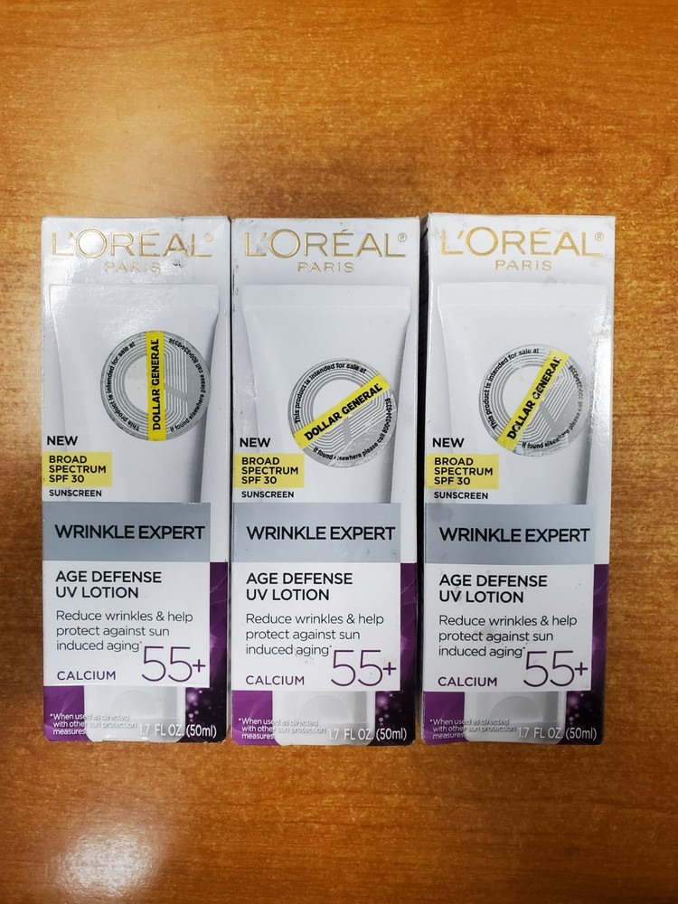 3 Pack: L’Oreal Wrinkle Expert SPF30 Age Defense UV Lotion Calcium 55+ 9106-E11C