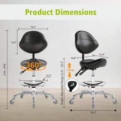 Saddle Stool Chair with Wheels Height Adjustable Ergonomic Black NL XWB Swivel