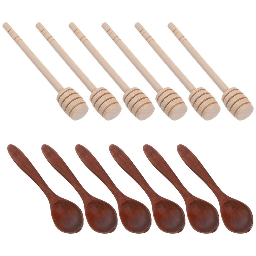 Honey Stick Set Wood Soup Spoons Rustic Teaspoons Homemade Wooden