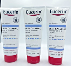 Lot of 3 Eucerin Skin Calming Itch Soothing Cream Dry Itchy Skin Frag/Free 14 oz