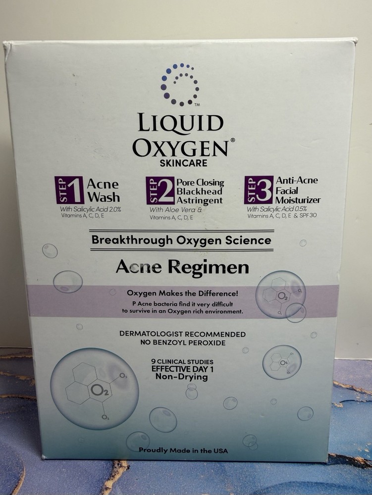Liquid Oxygen Skincare 3-Step Acne Regimen: Wash, Astringent, Moisturizer