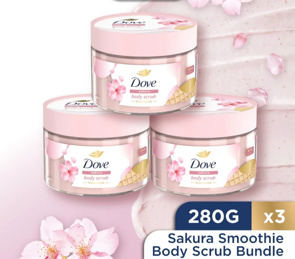 3 Packs X 280g Dove Body Scrub Sakura Smoothie Expoliating Polish NEW