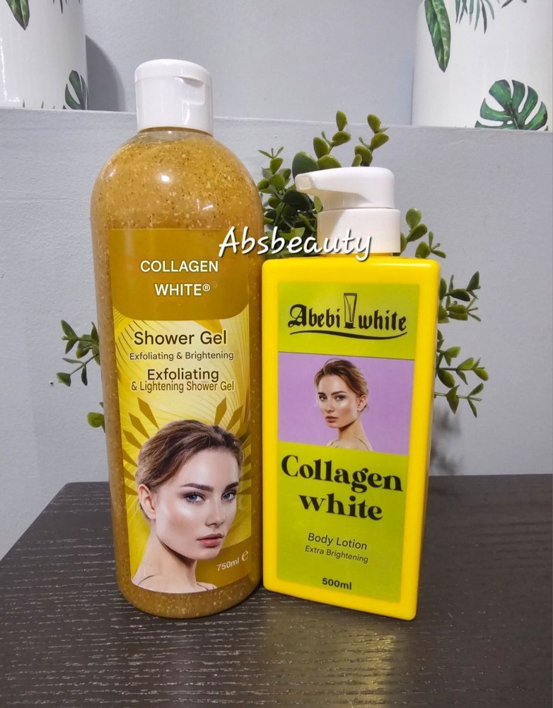 2pcs Abebi White Collagen White Lightening Shower Gel & Extra Brightening Lotion