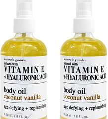 2-PACK Nature Goods Vitamin E Hyaluronic Acid Coconut Vanilla Body Oil 8 oz each
