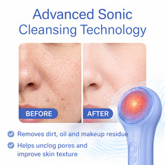 Electric Silicone Facial Cleansing Brush Sonic Face Scrubber Heated IPX7 Blue