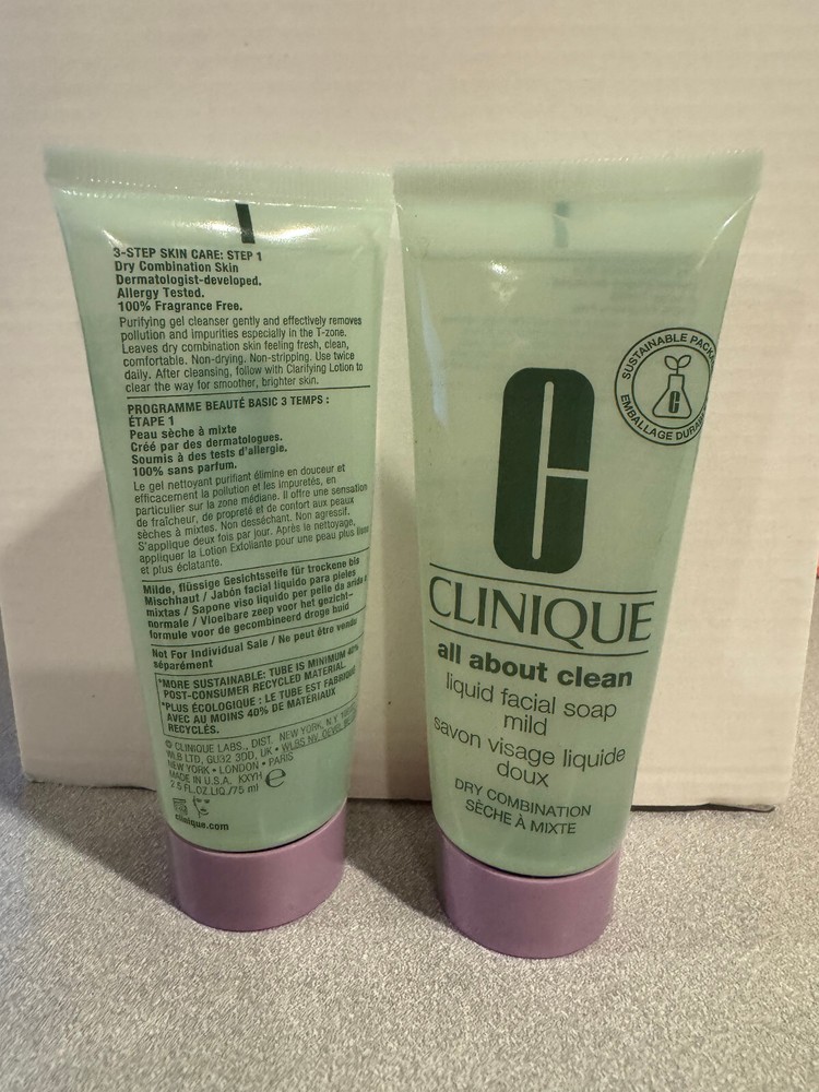 2X Clinique All About Clean Liquid Facial Soap Mild Dry Combination 2.5oz Each