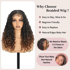 Boho Braided Wig 16 Inch Glueless Double Full HD Lace #1BT30 Suntefic Short Wigs