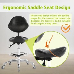 Saddle Stool Chair with Wheels Height Adjustable Ergonomic Black NL XWB Swivel