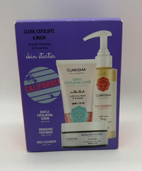 Clarisma California Skin Starter 3 Piece Set Cleanser Scrub Face Mask Open Box