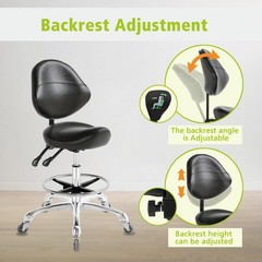 Saddle Stool Chair with Wheels Height Adjustable Ergonomic Black NL XWB Swivel