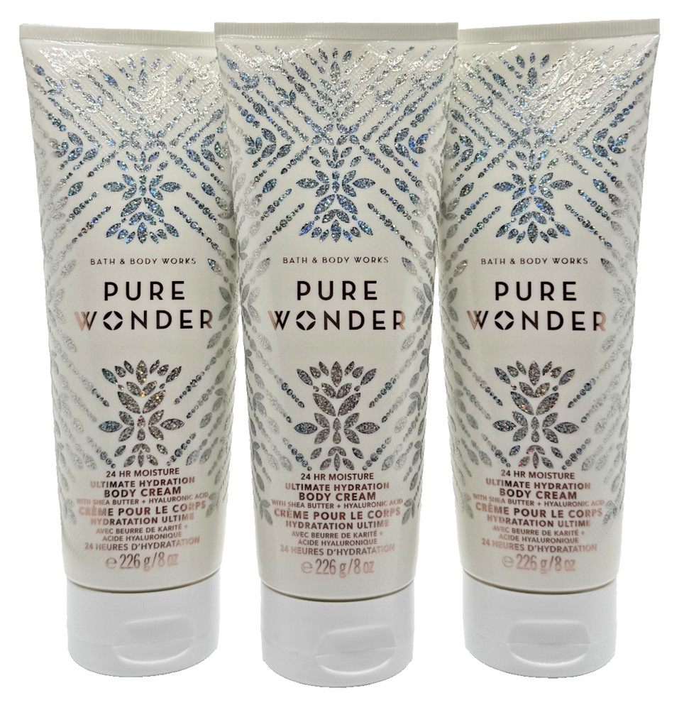NEW Bath & Body Works Lot of 3 Bottles Pure Wonder Body Cream Lotion Shea 8 oz